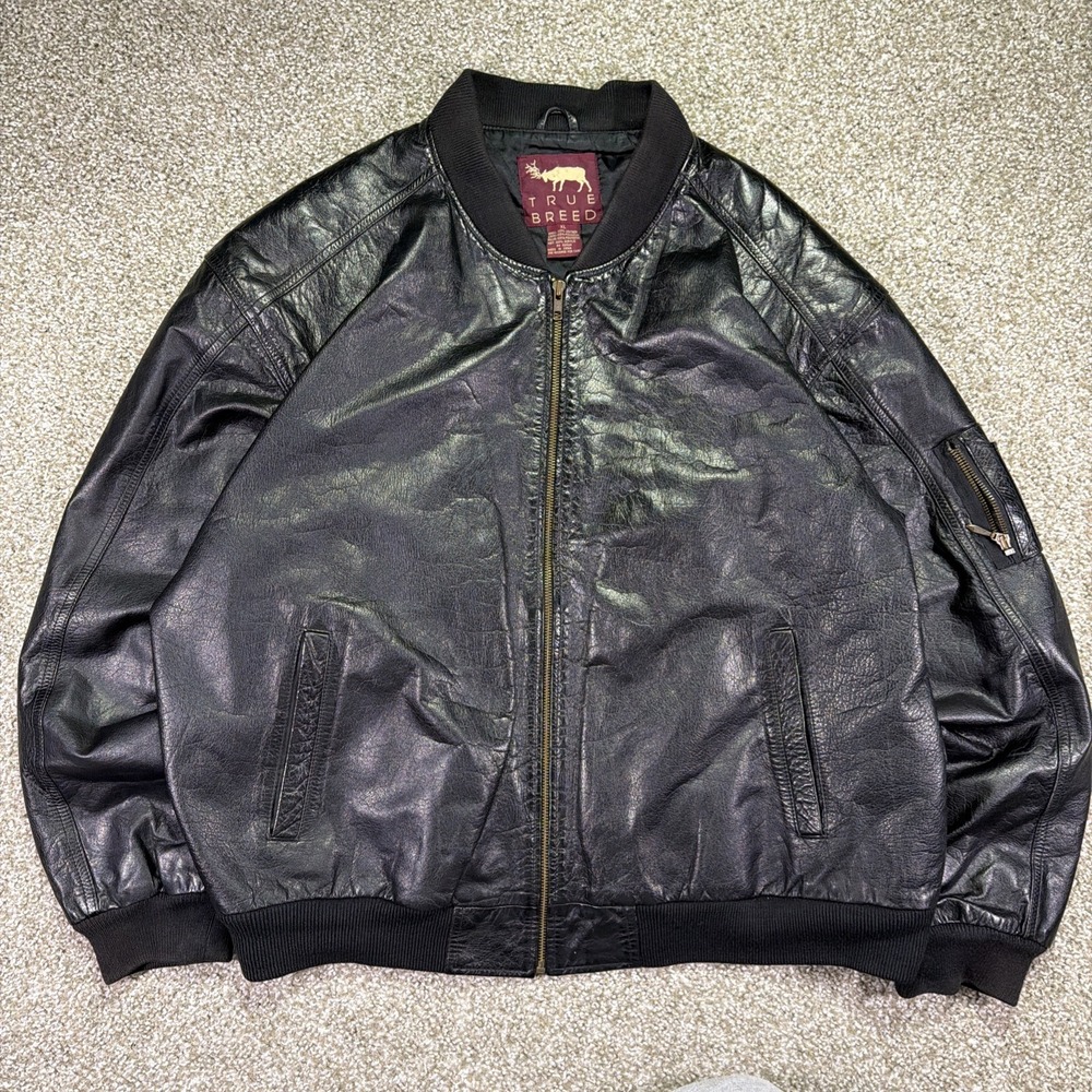 Vintage Leather Military Style Bomber Jacket Size XL Good Leather ZIPUP